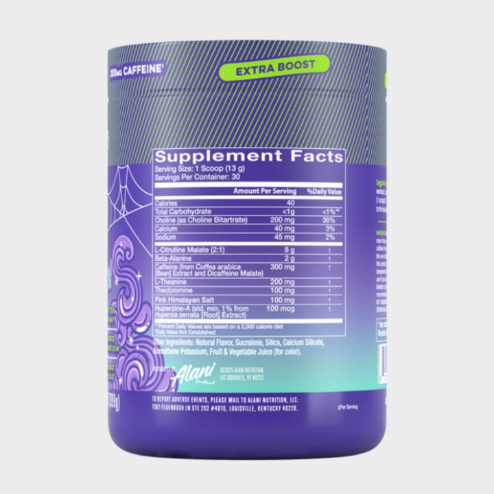 Alani pre-workout+ nutrition facts
