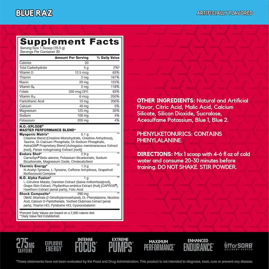 bsn no xplode 30 servings nutrition facts
