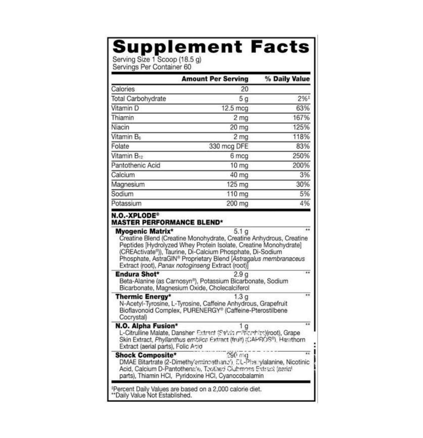bsn no xplode 60 servings nutrition facts