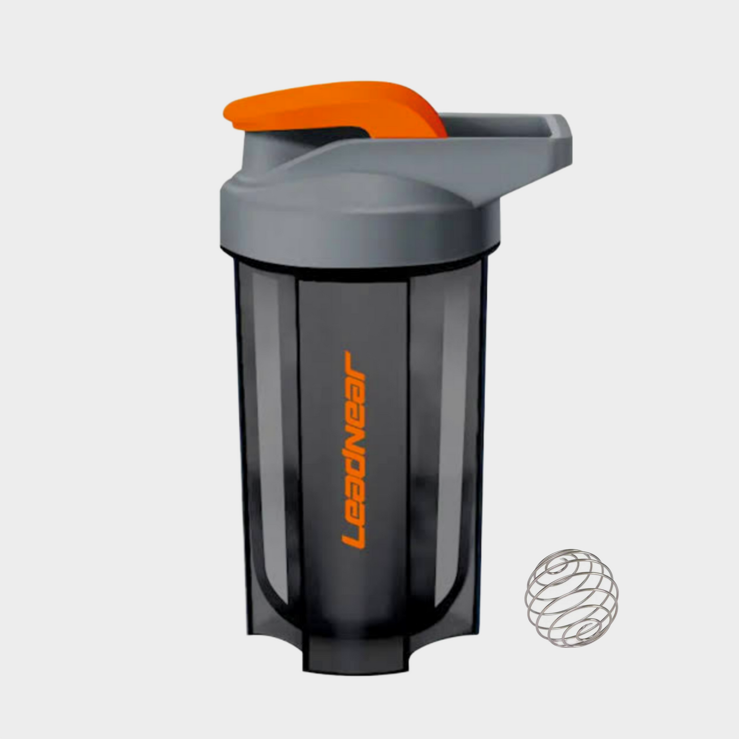 Leabear shaker bottle with orange cap on a light gray background