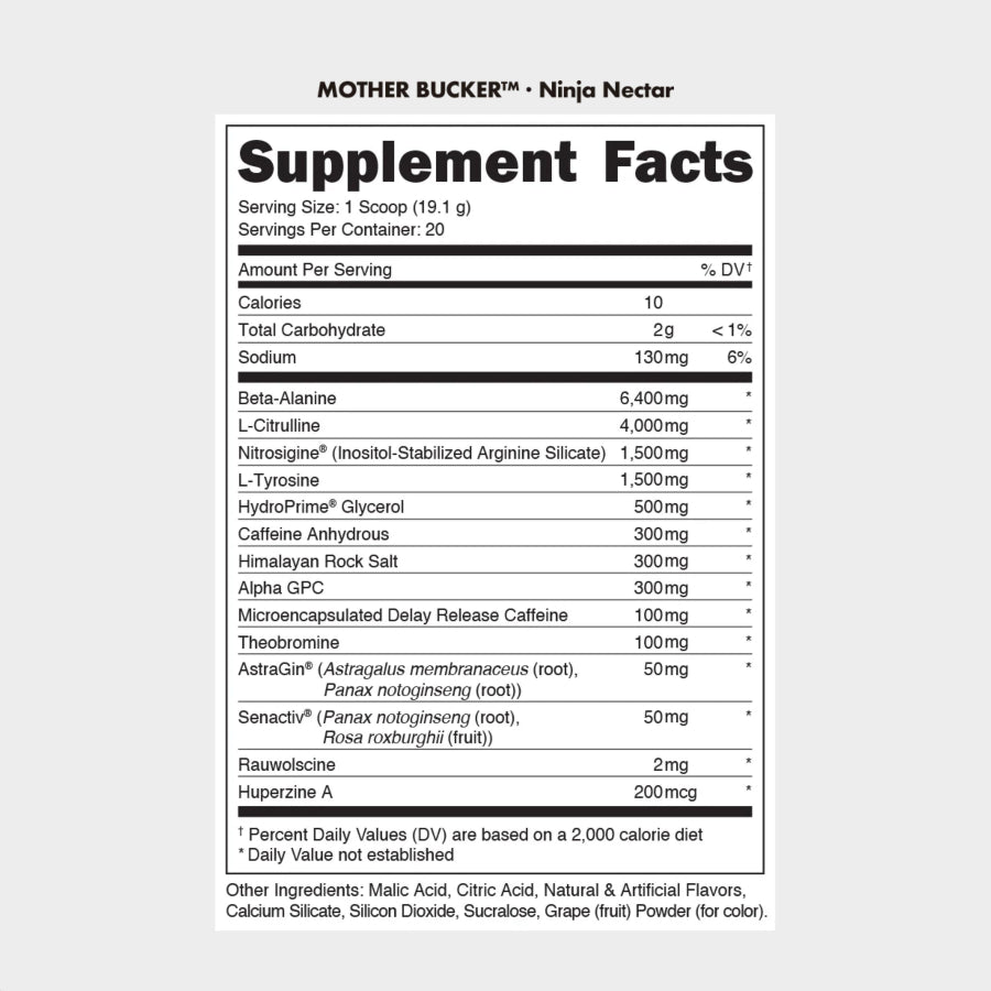mother bucker preworkout nutrition facts
