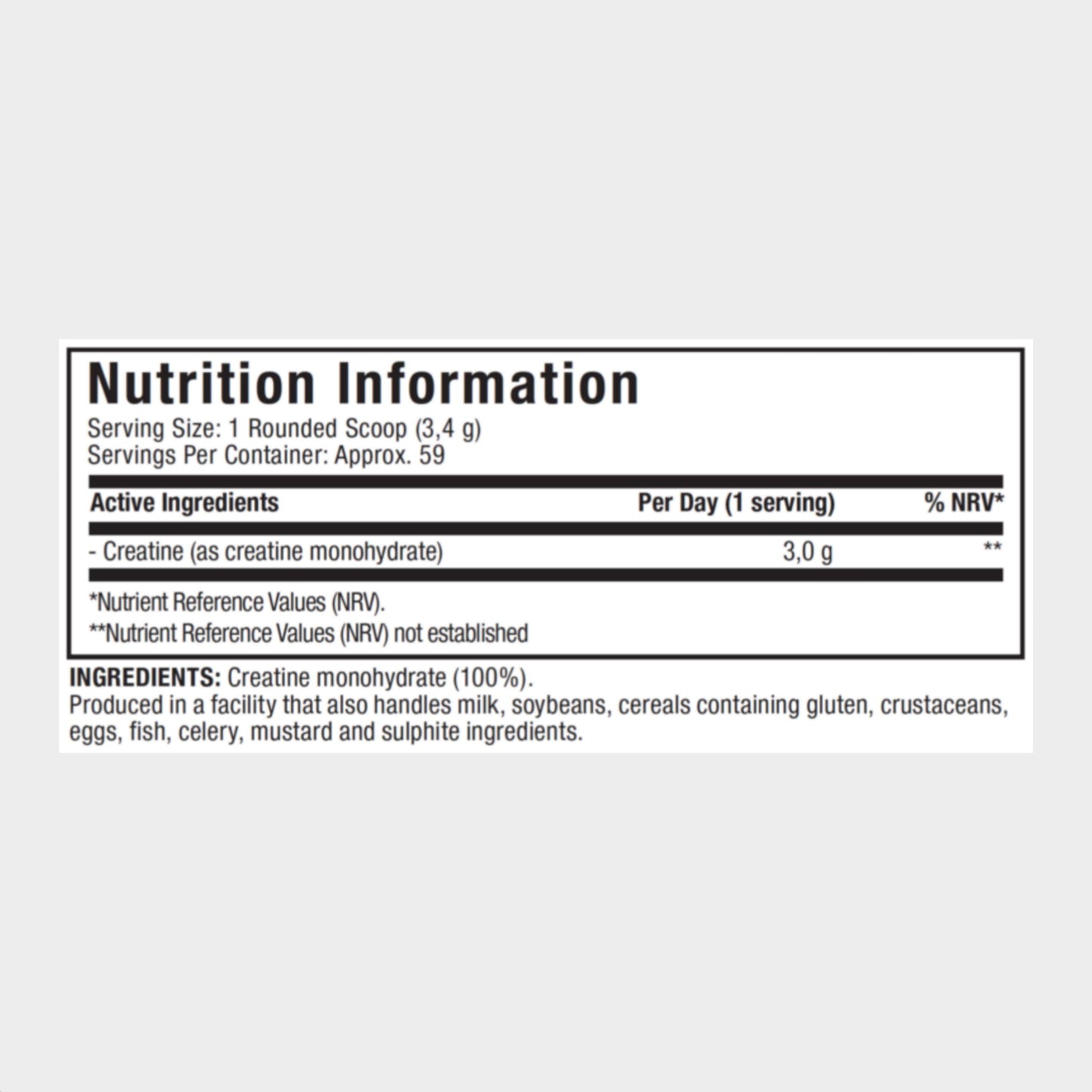 muscletech creatine monohydrate 59 servings nutrition facts