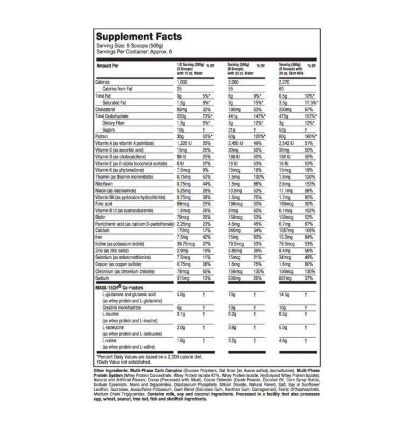 muscletech masstech 12lbs nutrition facts