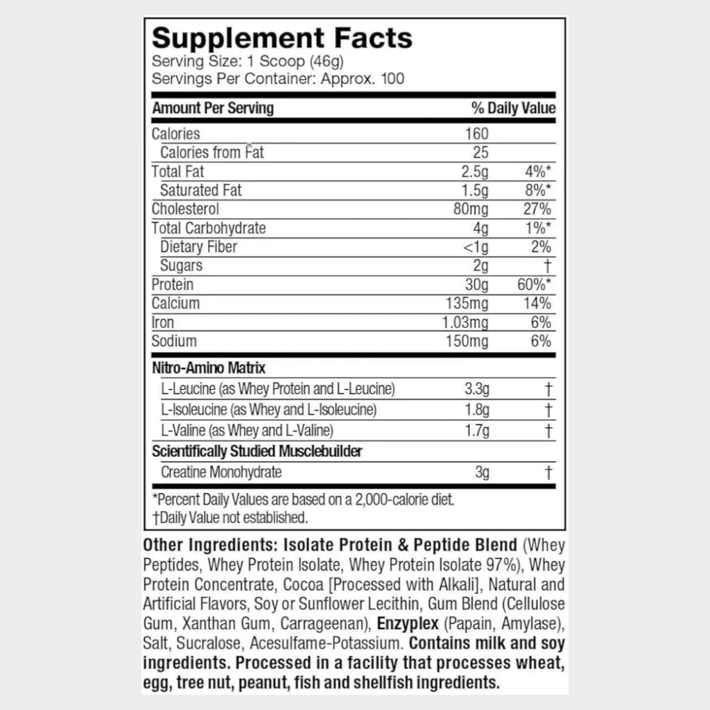 muscletech nitrotech 10lbs nutrition facts