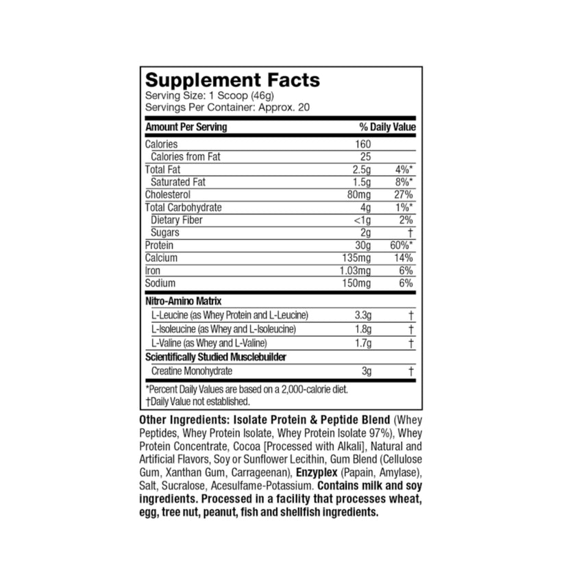 muscletech nitrotech 2lbs nutrition facts
