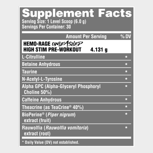 nutrex hemo rage preworkout 30 servings nutrition facts
