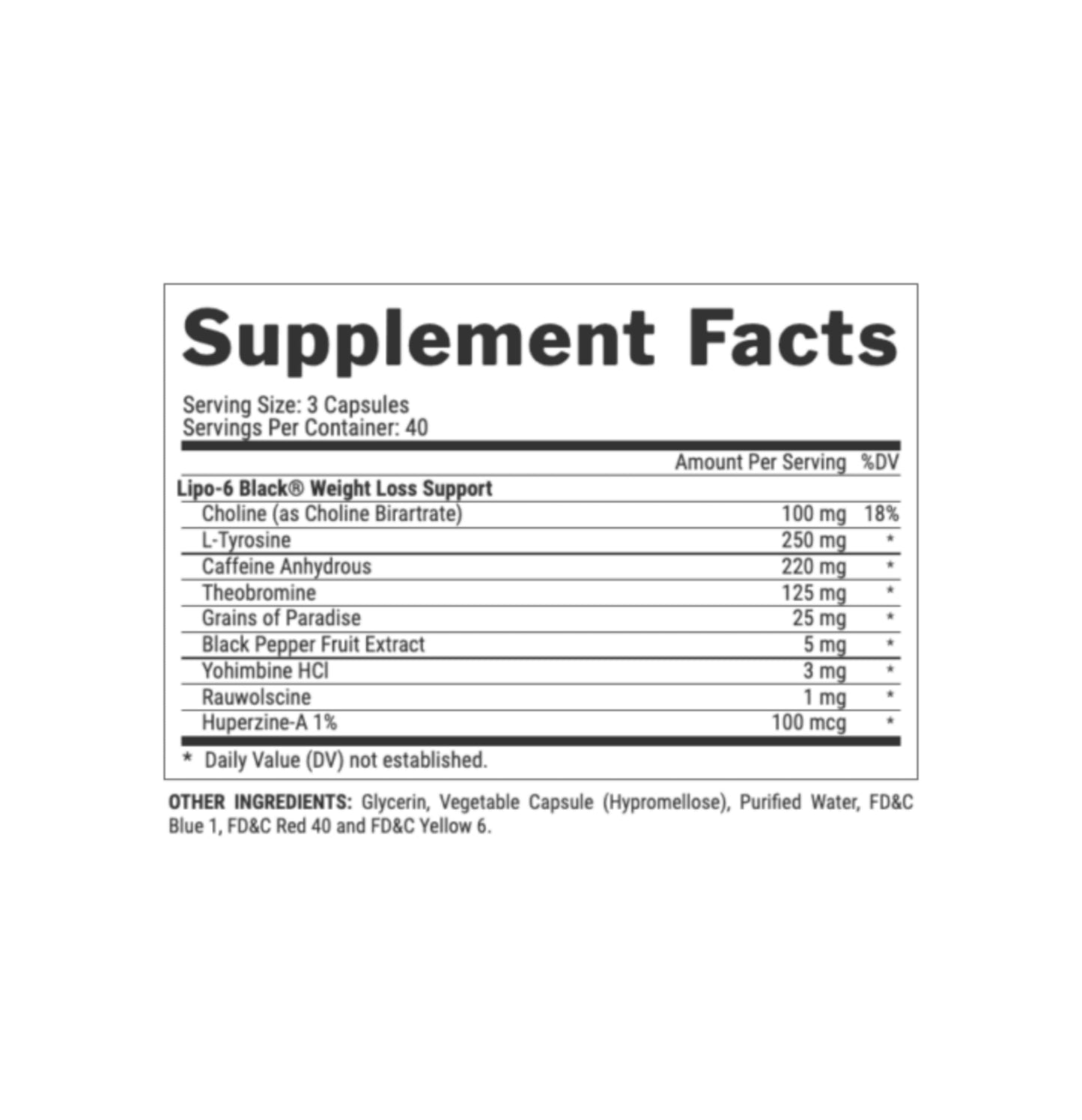 nutrex lipo6 black extreme potency 120 caps nutrition facts