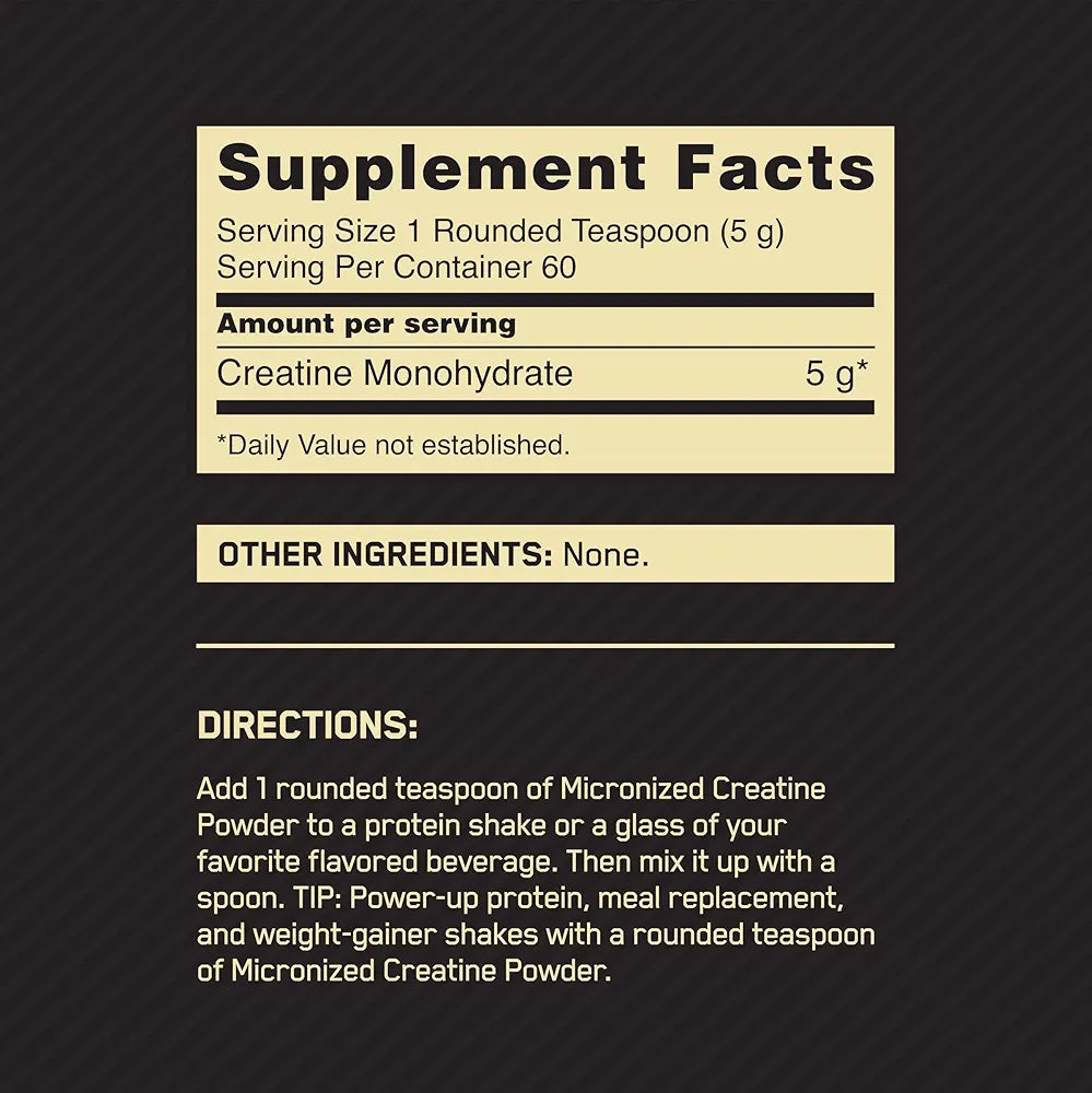 optimum nutrition creatine 60 servings nutrition facts in pakistan