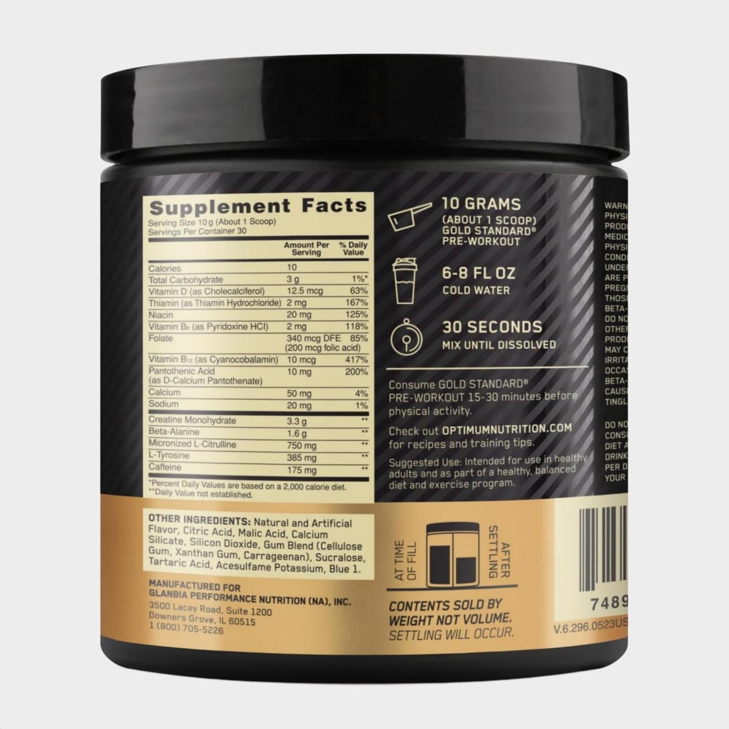 gold standard preworkout nutrition facts