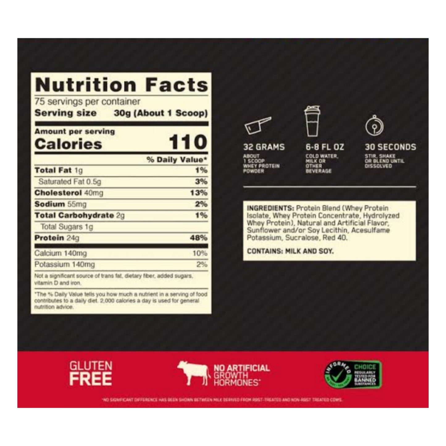optimum nutrition gold standard whey 2lbs nutrition facts
