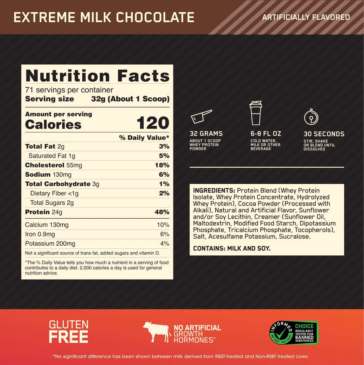 optimum nutrition gold standard whey 5lbs nutrition facts