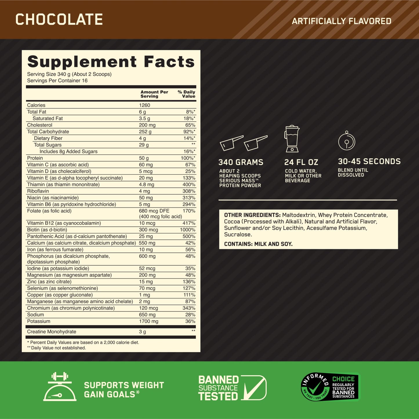 optimum nutrition serious mass 12lbs nutrition facts
