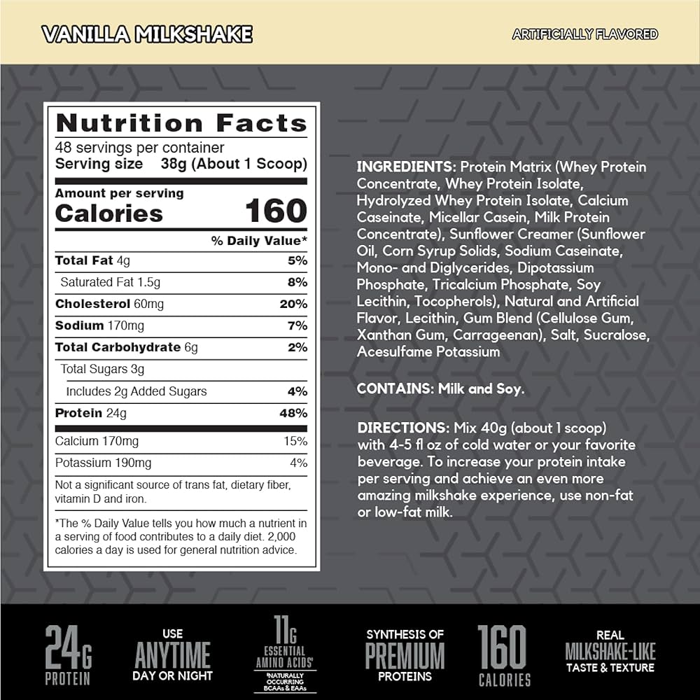 Nutrition facts of syntha 6 edge