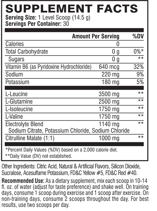 xtend bcaa 90 servings nutrition facts