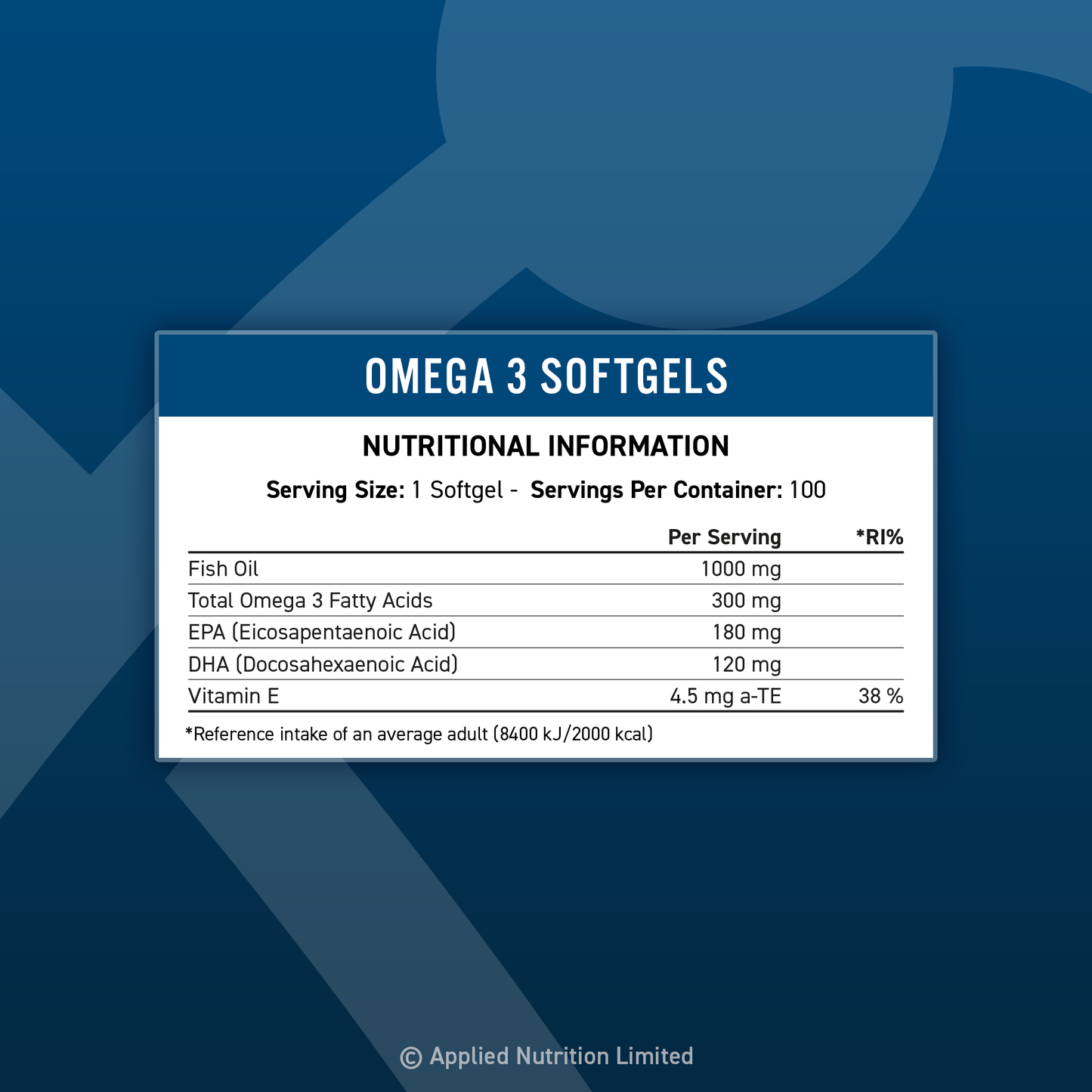 Nutrition facts of Applied Nutrition Omega 3