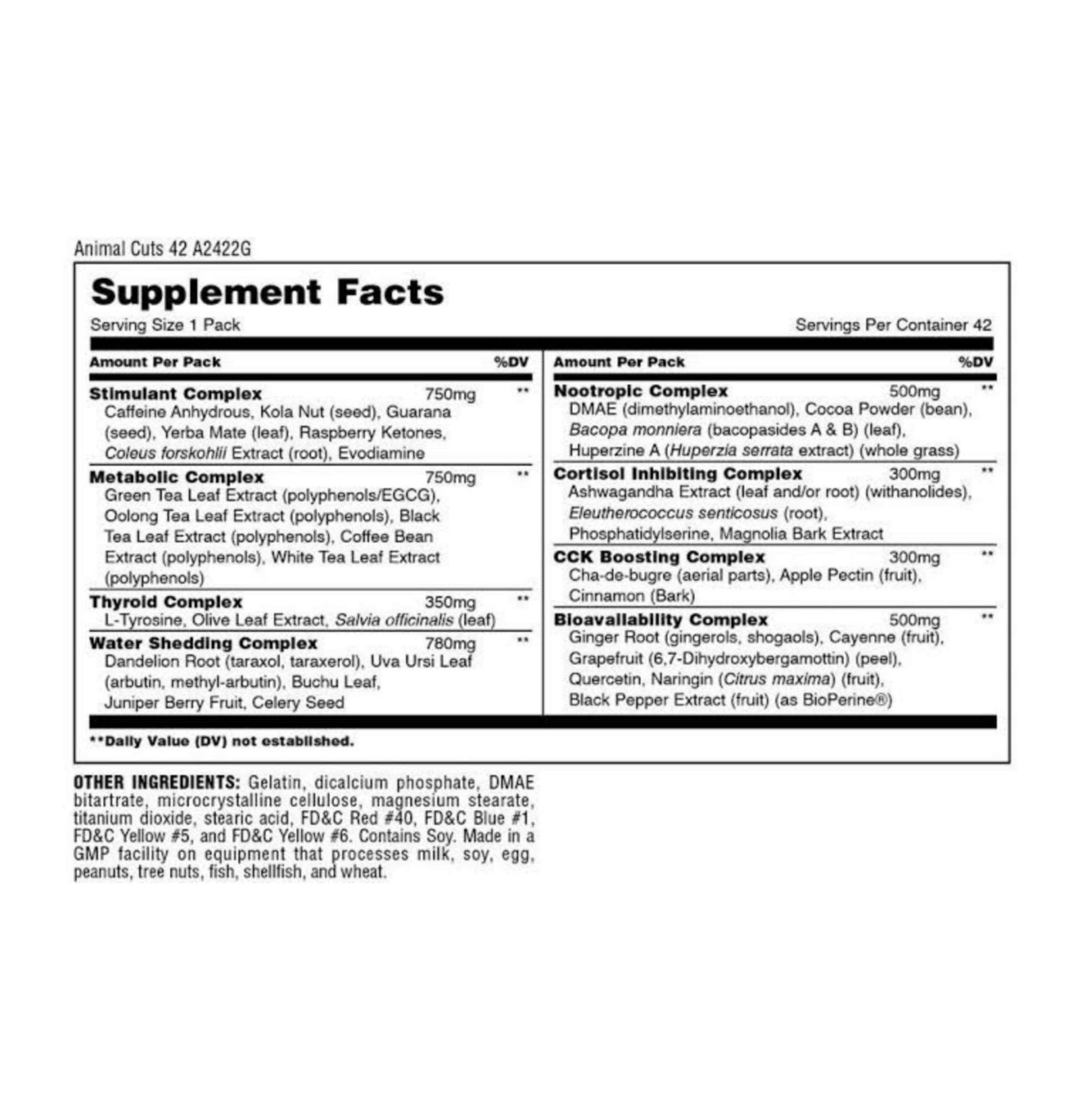 animal cuts 42 packs nutrition facts