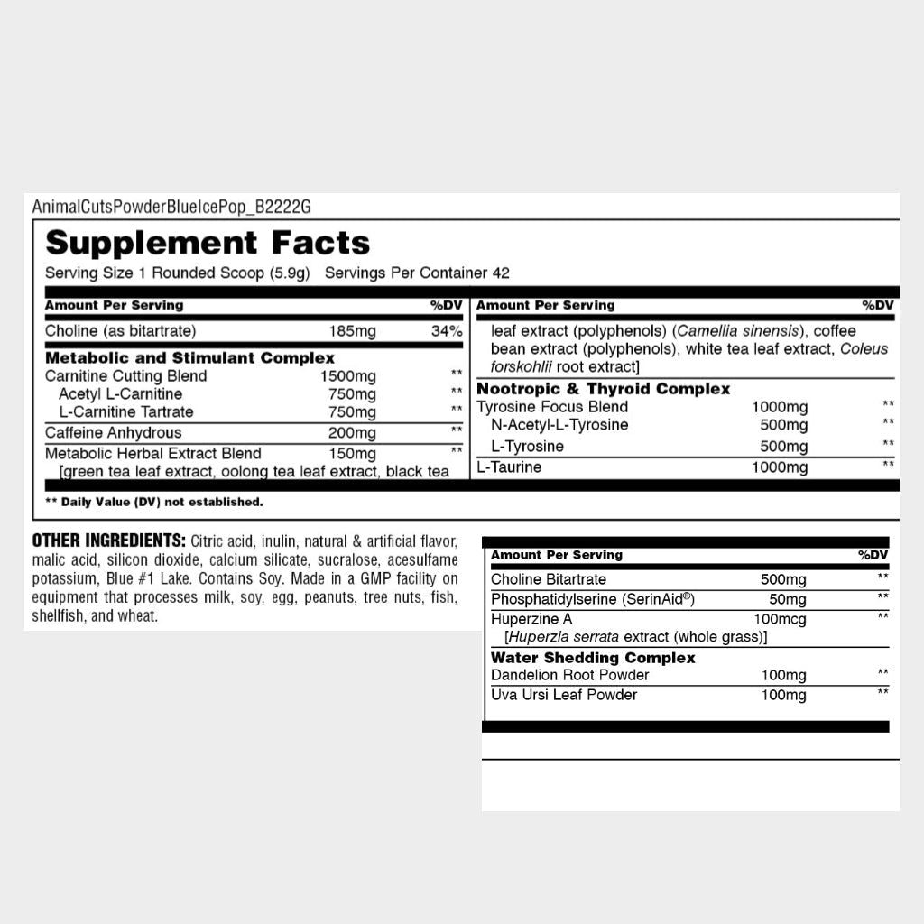 animal cuts powder nutrition facts