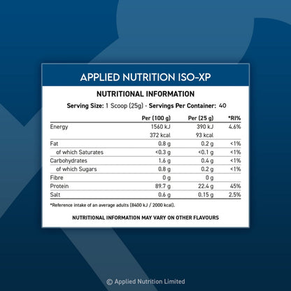 Nutrition facts of applied nutrition Iso-xp