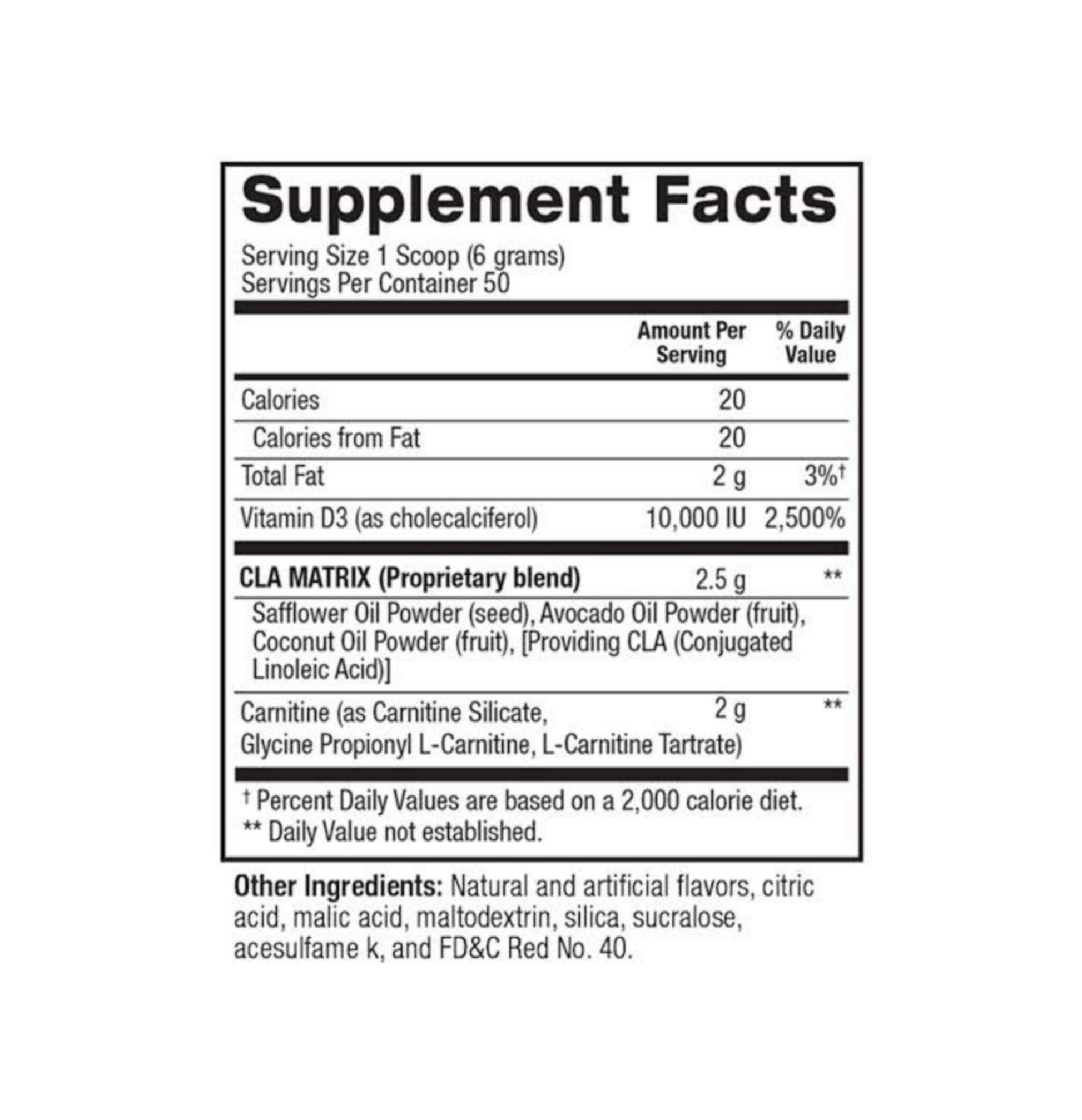 bpi cla carnitine 50 servings nutrition facts