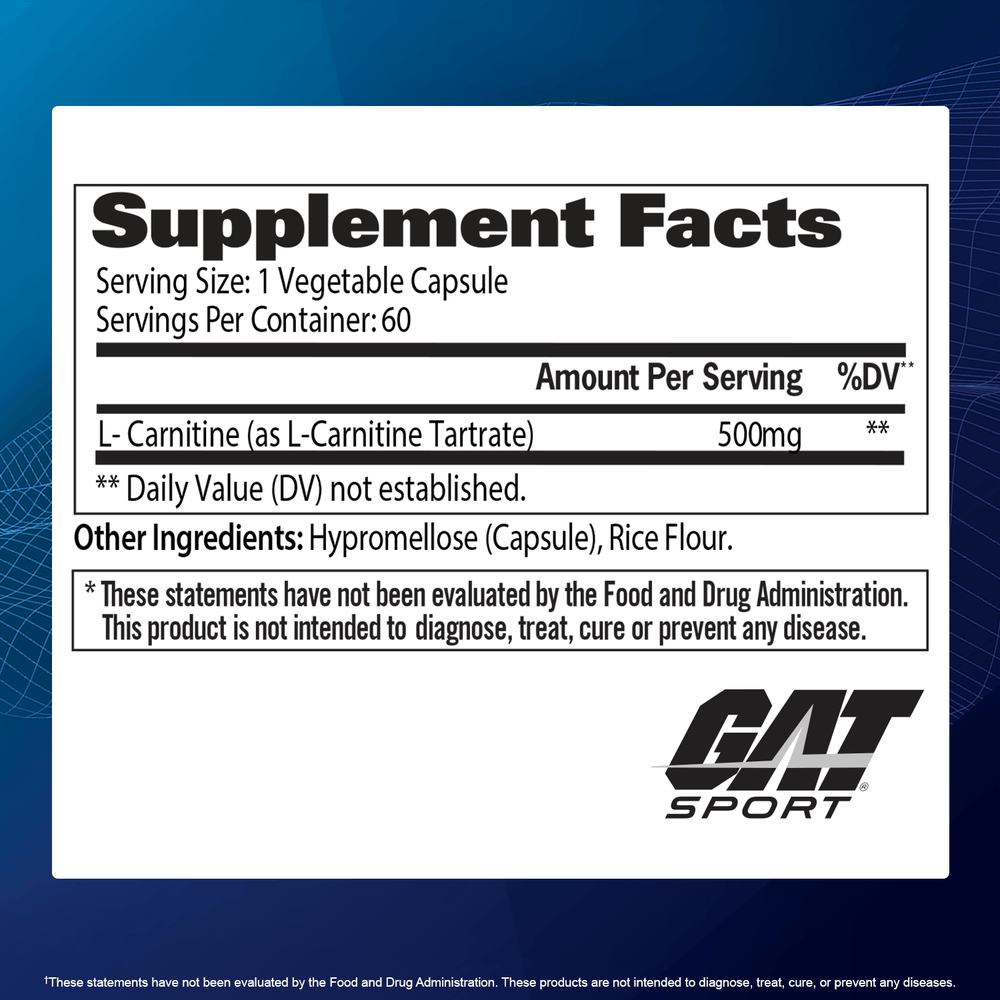 Nutrition facts of GAT Sports L-Carnitine