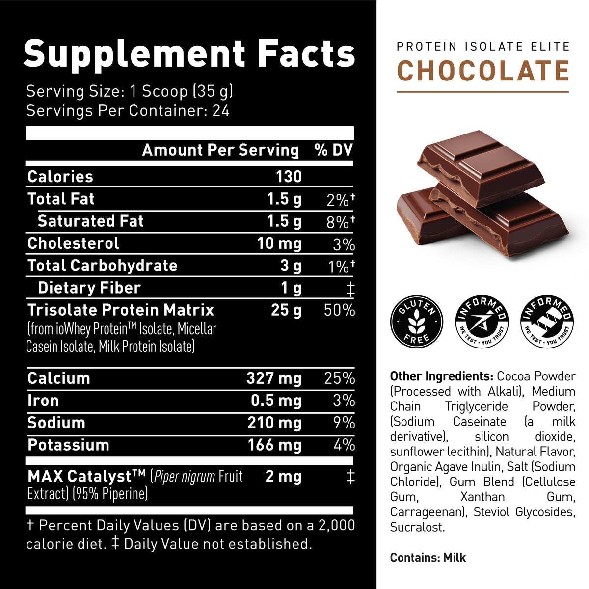Nutrition facts of kaged protein isolate