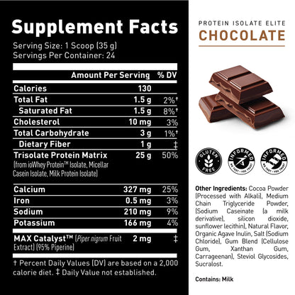 Nutrition facts of kaged protein isolate