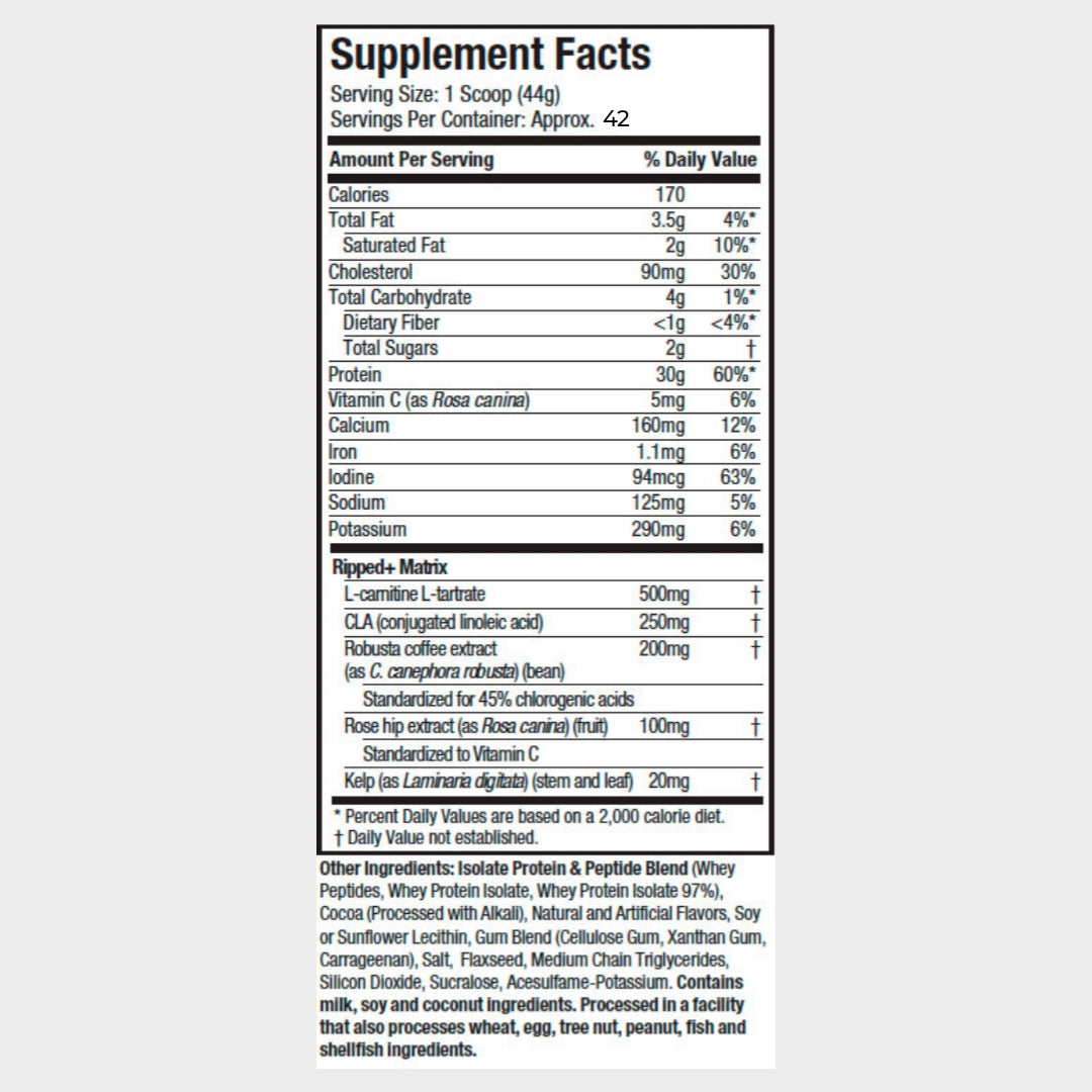Nutrition facts of Muscletech Nitro Tech Ripped