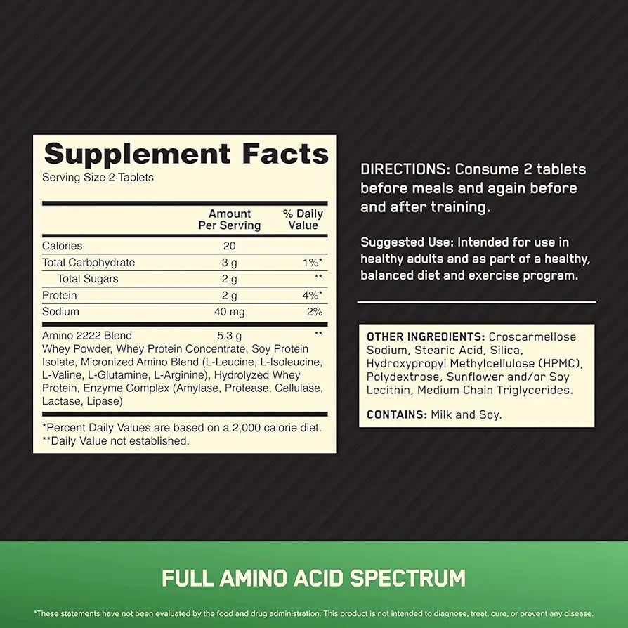 Optimum Nutrition Superior Amino 2222 Nutrition Facts
