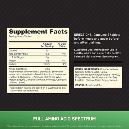 Optimum Nutrition Superior Amino 2222 Nutrition Facts