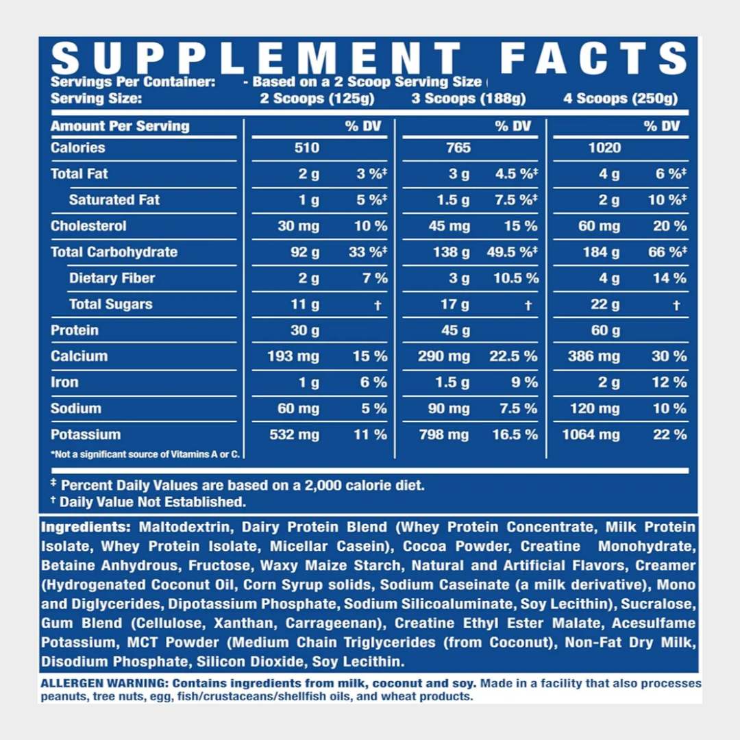 nutrition facts of rc king mass xl