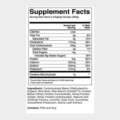 Nutrition facts of rule 1 mass gainer