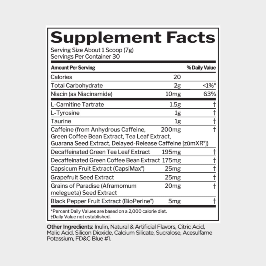 Nutrition facts of rule 1 burn