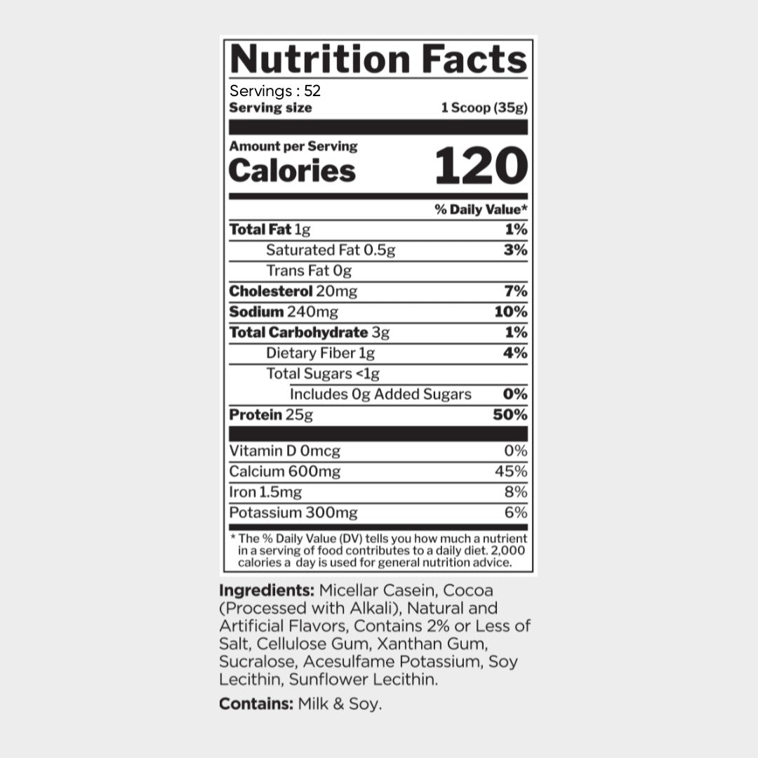 Nutrition Facts of Rule 1 Casein Protein