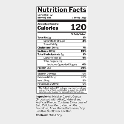Nutrition Facts of Rule 1 Casein Protein
