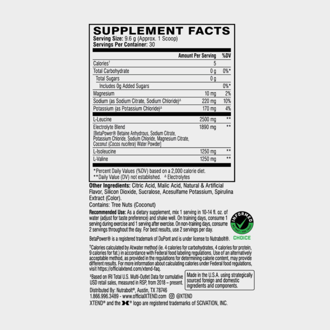 Nutrition facts of Xtend BCAA Sport