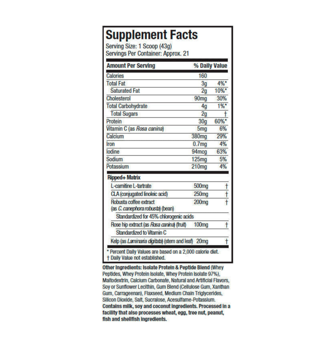 muscletech nitrotech ripped 2lbs nutrition facts